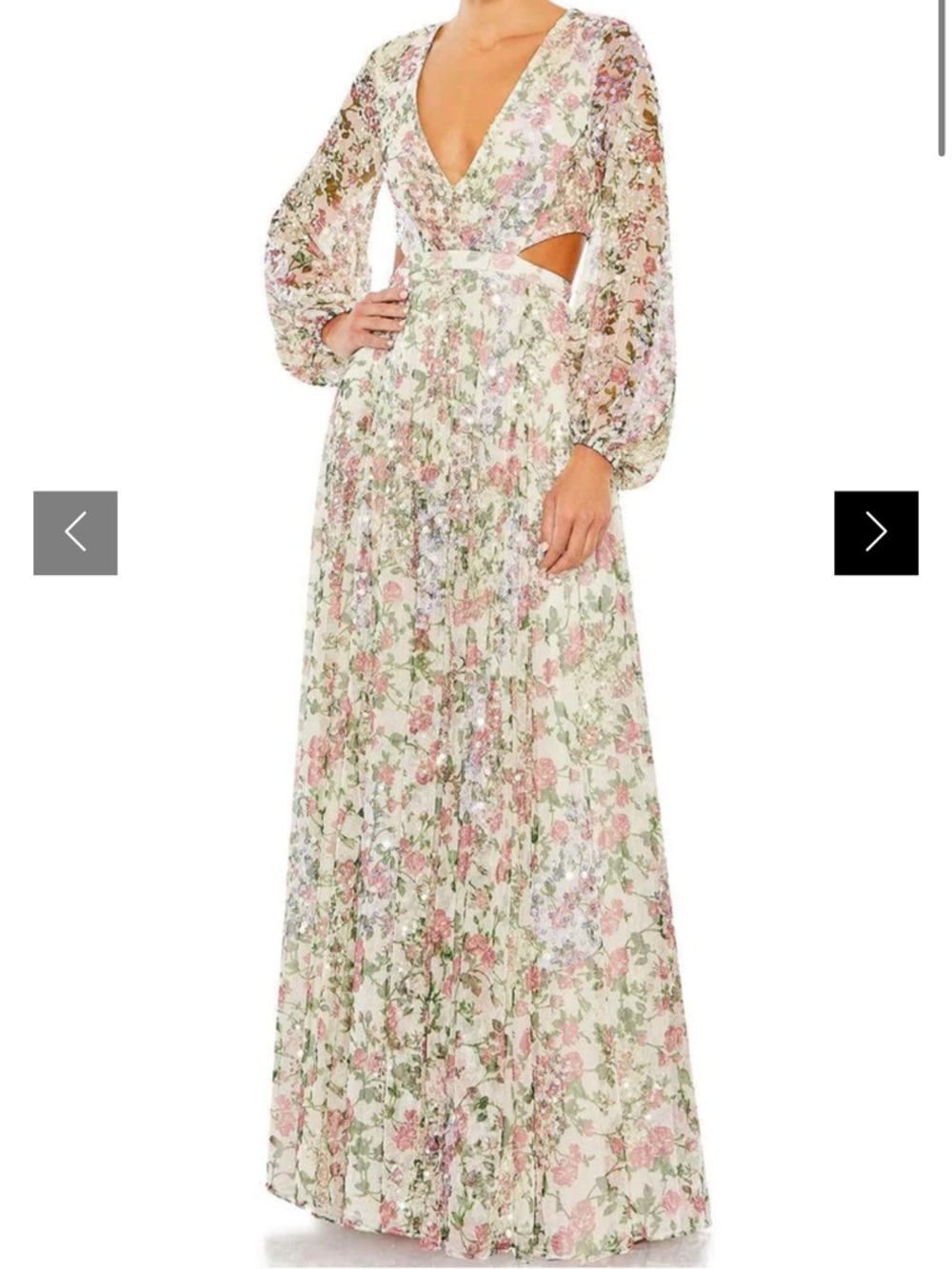 Mac Duggal Floral Ivory and Pink Plunge Maxi Dress